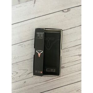 American Bison Mens Rodeo Wallet Black Genuine Leather RFID Western Long Bifold